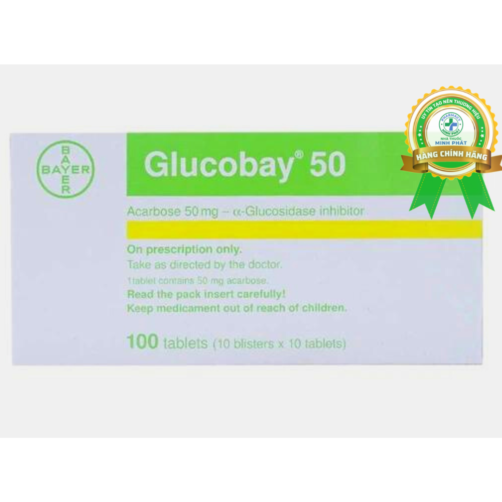 Thuốc Glucobay 50mg Bayer điều trị kết hợp bệnh nhân tiểu đường (10 vỉ x 10 viên)